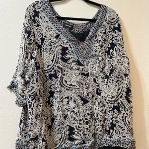 Avenue Black and White Embellished Relaxed Blouse